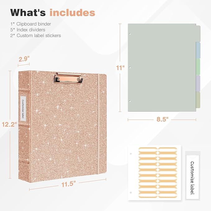 Ospelelf 3 Ring Binder with Clipboard, 2 Inch Leather, Letter Size Dividers - Image 3