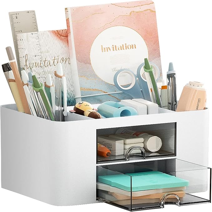 Marbrasse Pen Organizer with 2 Drawer, Desk Organizers and Accessories with 5 by Marbrasse