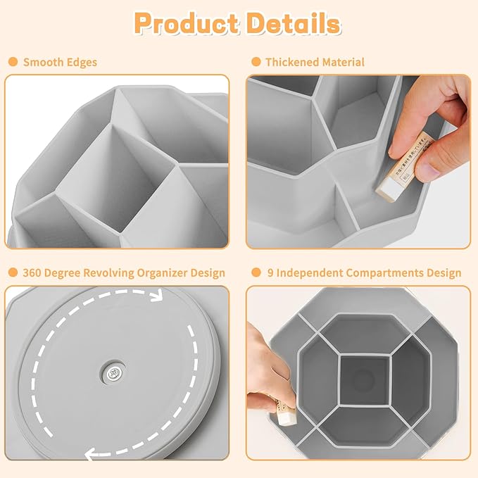 Cayxenful Pencil Pen Holder for Desk, 9 Slots 360 Degree Rotating Desk - Image 4