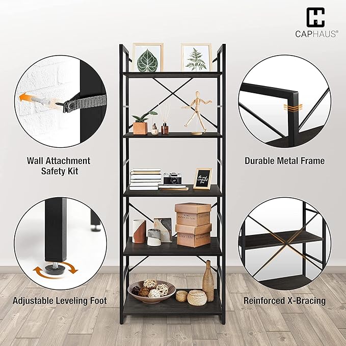 CAPHAUS 6 Tier Bookshelf, 24 Inch Width Free Standing Shelf, Bookcase Shelf - Image 5