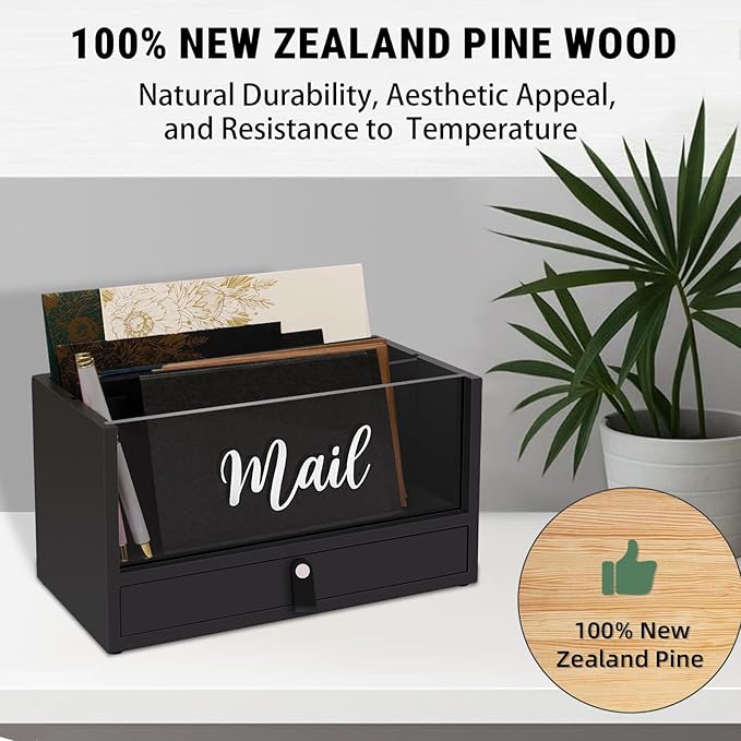 Two-Layer Solid Wooden Mail Storage Organizer Holder - Image 4