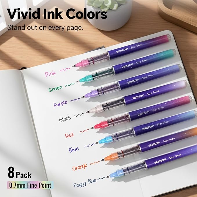 WRITECH Liquid Ink Rollerball Pens: 8ct Assorted Colors Fine Point Tip 0.7mm - Image 2