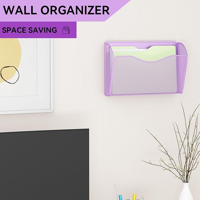 GDINDINFAN 3 Single Pocket Wall File Holder, Mesh Hanging File Folder Paper - Image 2