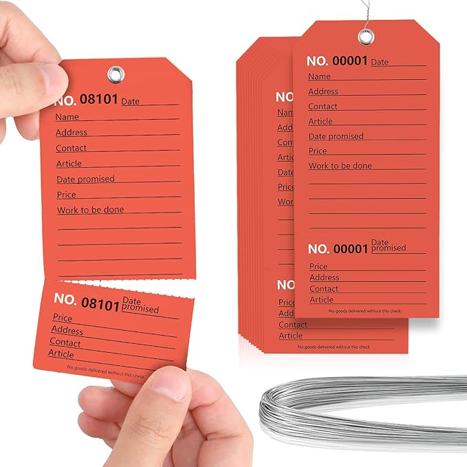 100 Pack Red Repair Tags with Wire Rope Service Repair Tags Numbered with Wire by XUWAIDSGN