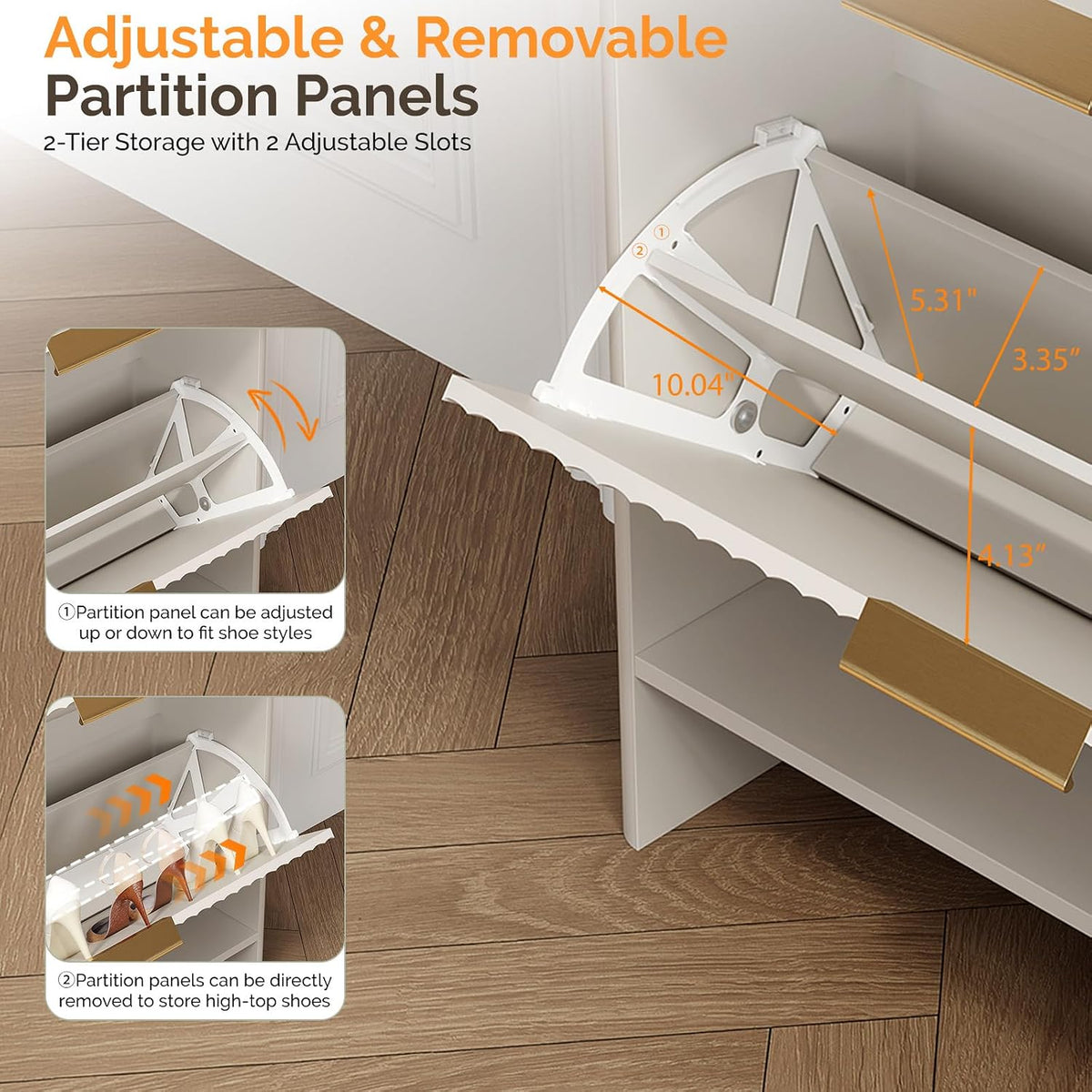 VINGLI White Slim Shoe Cabinet with Curved Edges, Modern Hidden Shoe Storage ...