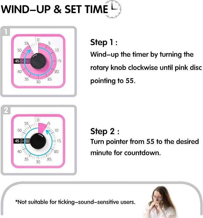 TWENTY5 SEVEN Countdown Timer 7.5 inch; 60 Minute 1 Hour Visual Timer – - Image 3