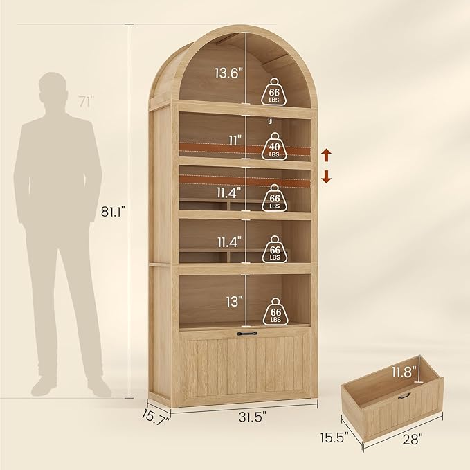 81" Tall Arched Cabinets, Bookcase - Image 2