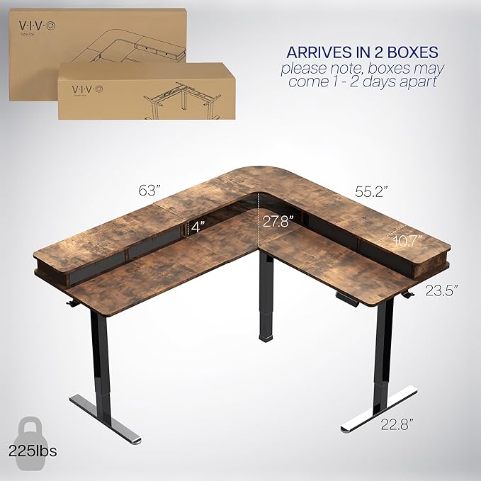 VIVO Electric 2-Tier Corner L-Shaped 63 x 55 inch Standing Desk, Height - Image 6