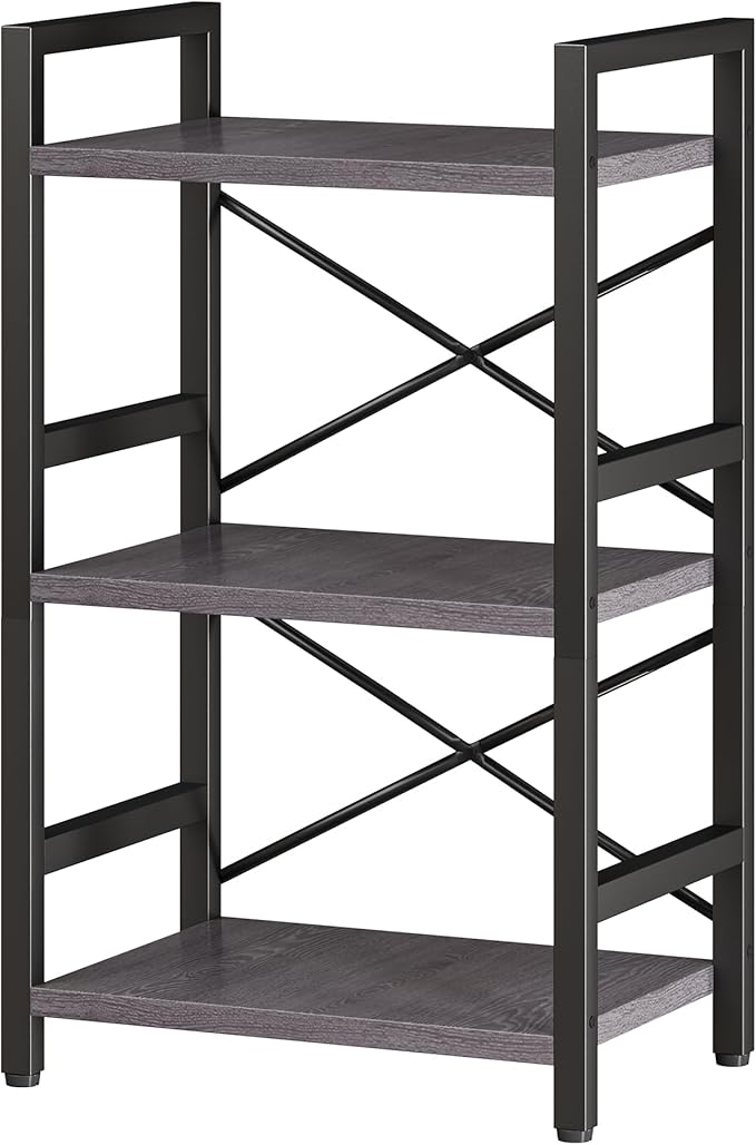 Homeiju Bookshelf, 3 Tier Industrial Bookcase, Metal Small Bookcase, Rustic - Image 9