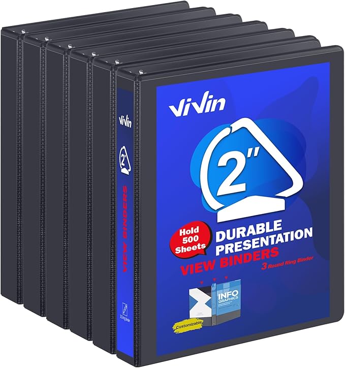 3 Ring Binder 2 Inch, ViVin Sturdy 2"-Slant D Ring Binder by ViVin