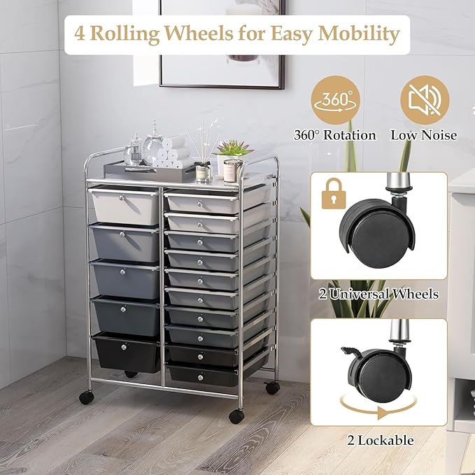 LDAILY 15 Drawer Rolling Storage Cart, Rolling Cart - Image 4