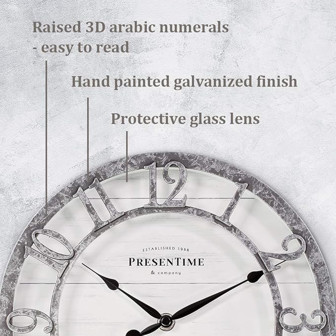 Presentime & Co 10" Farmhouse Series Wall Clock, Quartz Movement, Shiplap Style - Image 3