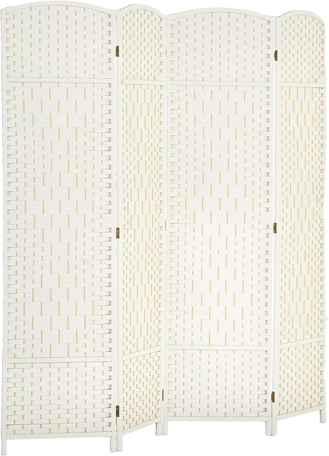 HOMCOM 4 Panel Room Divider, Hand-Woven Freestanding Wall Partition by HOMCOM