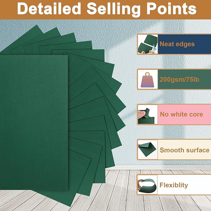 Silunkia 40 Sheets Dark Green Cardstock 8.5 x 11 Crafts Paper, 200gsm/75lb - Image 3