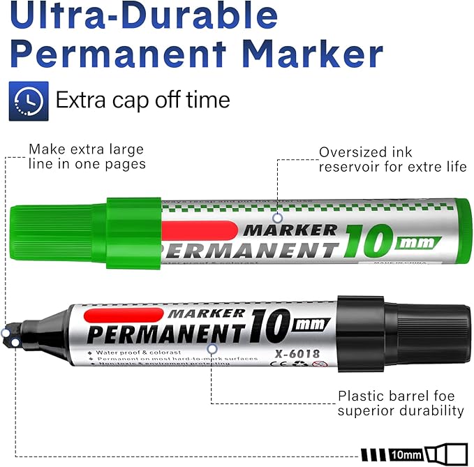 Thenshop 24 Pack Jumbo Permanent Markers Bulk: Large Chisel Tip Permanent - Image 3