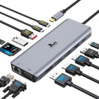 Laptop Docking Station 4 Monitors, Dual HDMI+8K DP+VGA, 100W PD, 6 USB C/A Ports