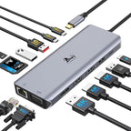 Laptop Docking Station 4 Monitors, Dual HDMI+8K DP+VGA, 100W PD, 6 USB C/A Ports by LIONWEI