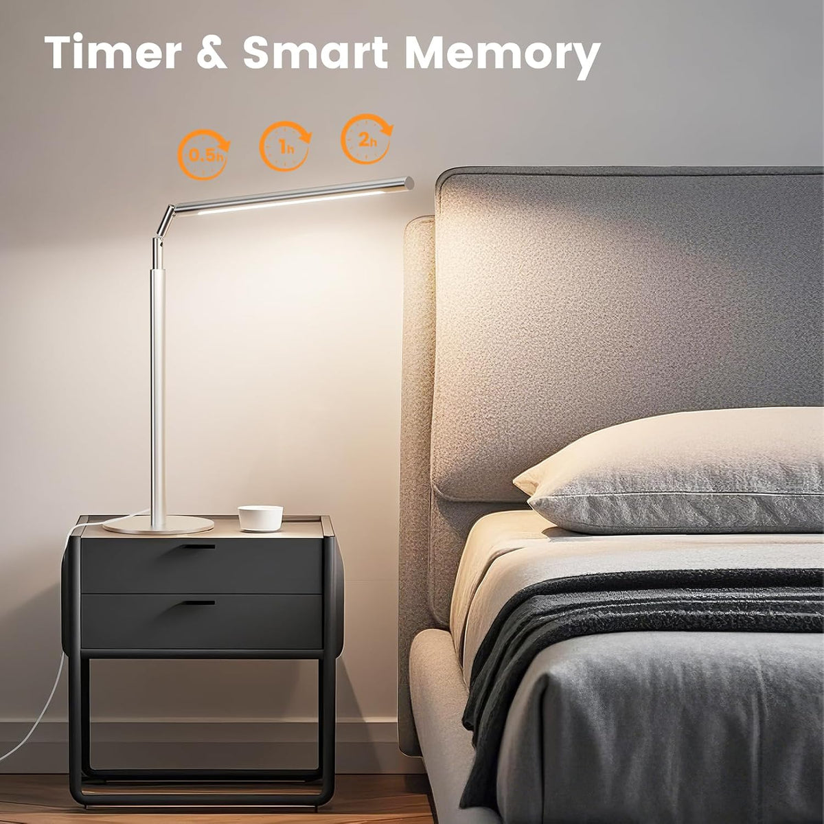 SIBRILLE Silver LED Desk Lamp, 16" Dimmable Metal Desk Light with Base, ...