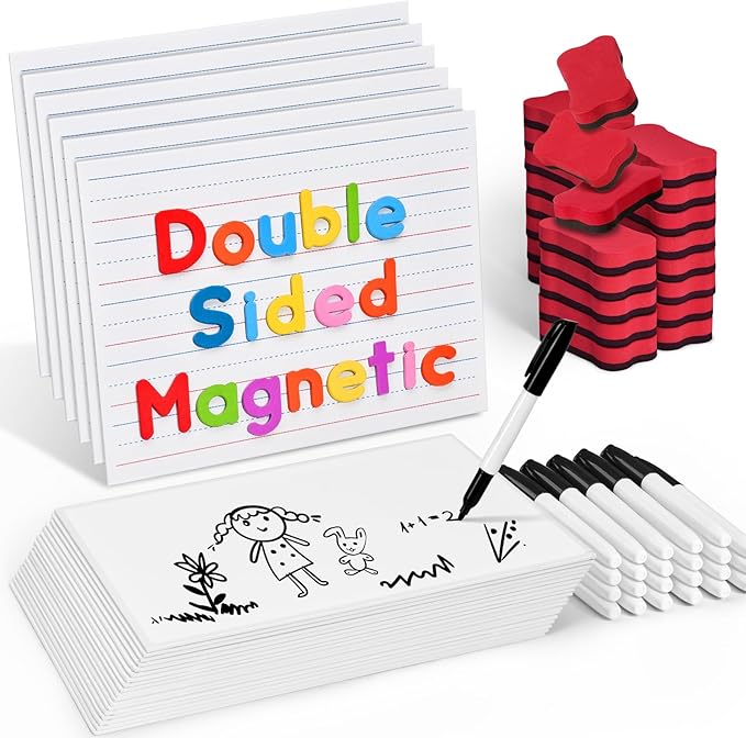 GAMENOTE White Board Dry Erase, Small Magnetic Lined White Board Set, Double by Gamenote