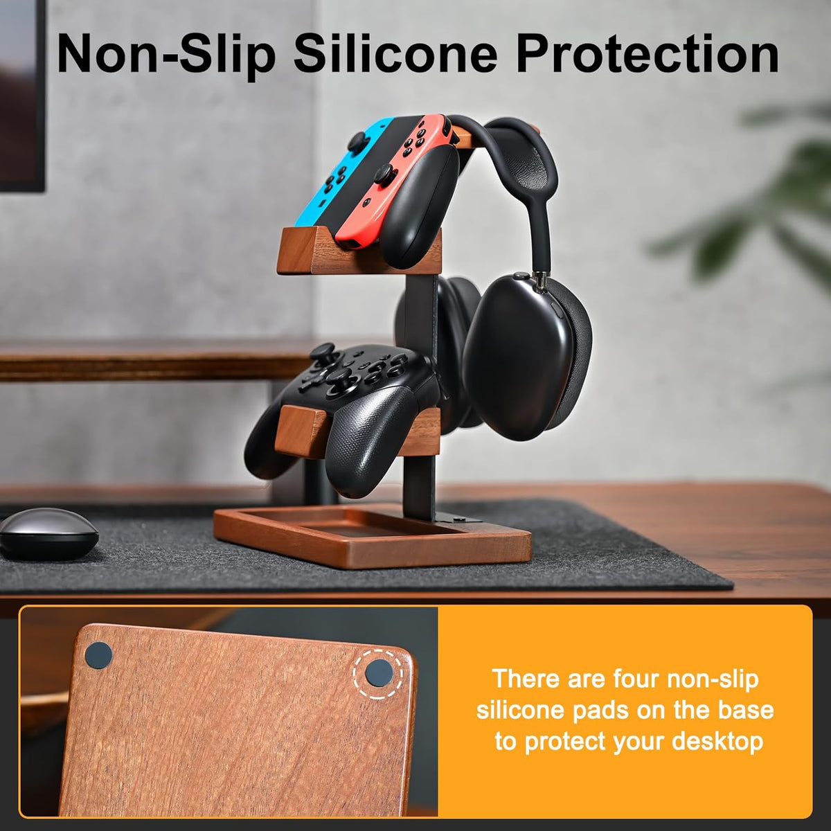 Solid Wood Controller Holder and Headphone Stand, Controller Stand for Desk
