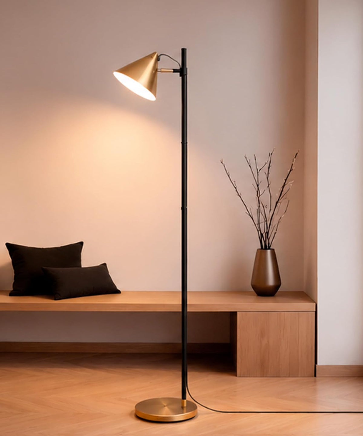 HarvestLand Noah 59" Brass Reading Floor Lamp, Adjustable Over Chair Lamp