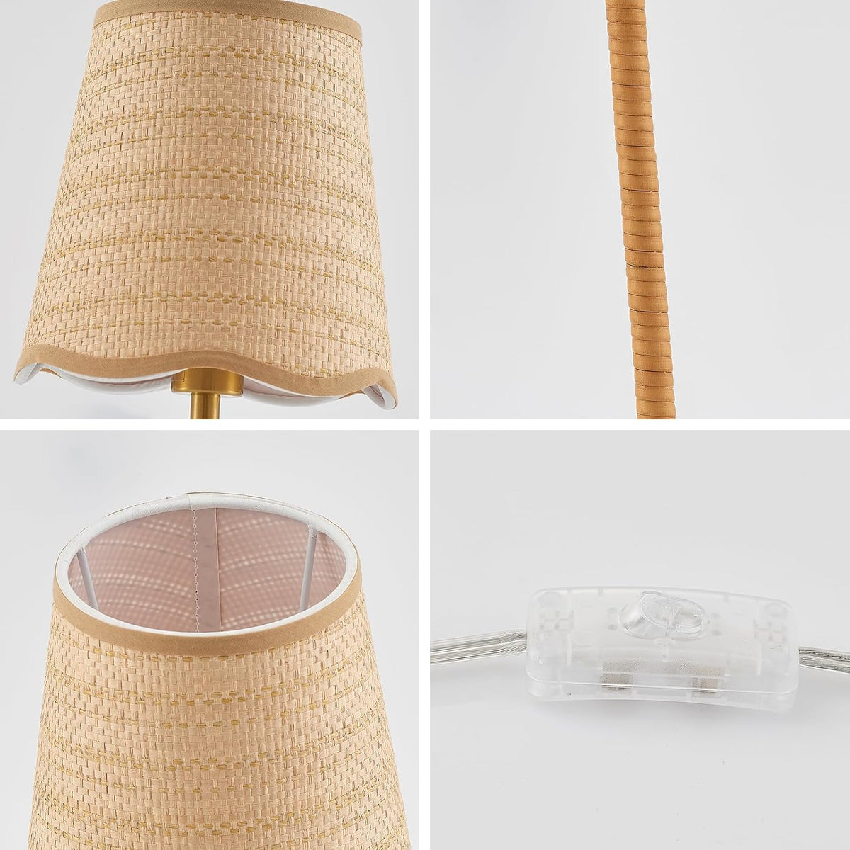 Boho Hand Woven Rattan Table Lamp Natural Wicker Desk Lamp Brass Table Lights...