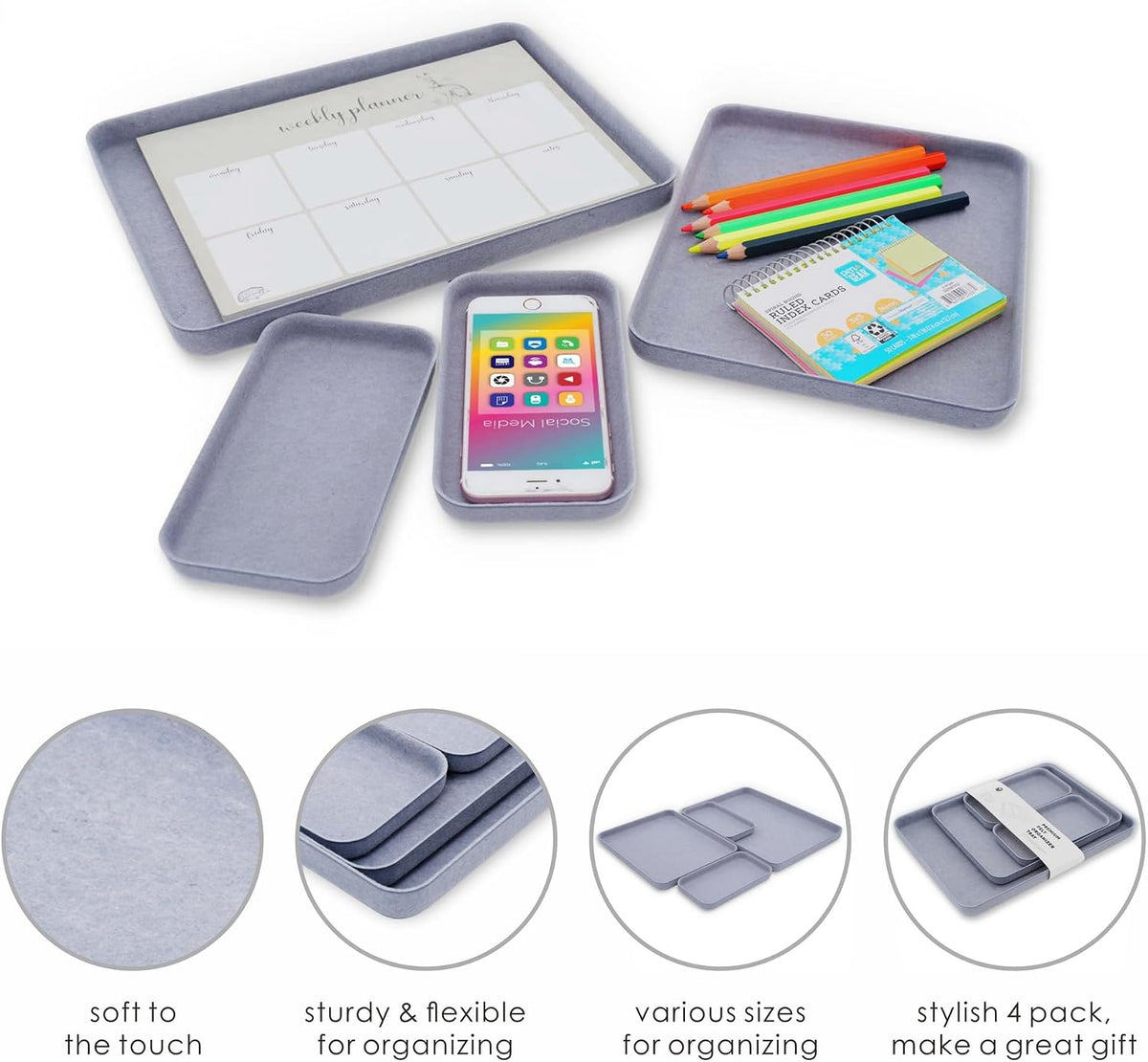Welaxy EDC Catchall Desk Organizer 4-Piece Felt Tray Nightstand Caddy