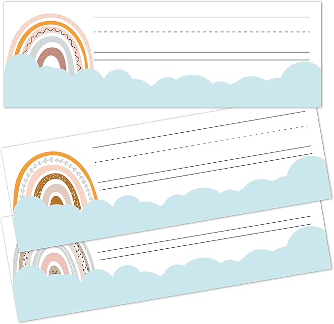 Name Tags for Classroom Cubbies, 30 Boho Rainbow Name Plates for Desks by Cazhes