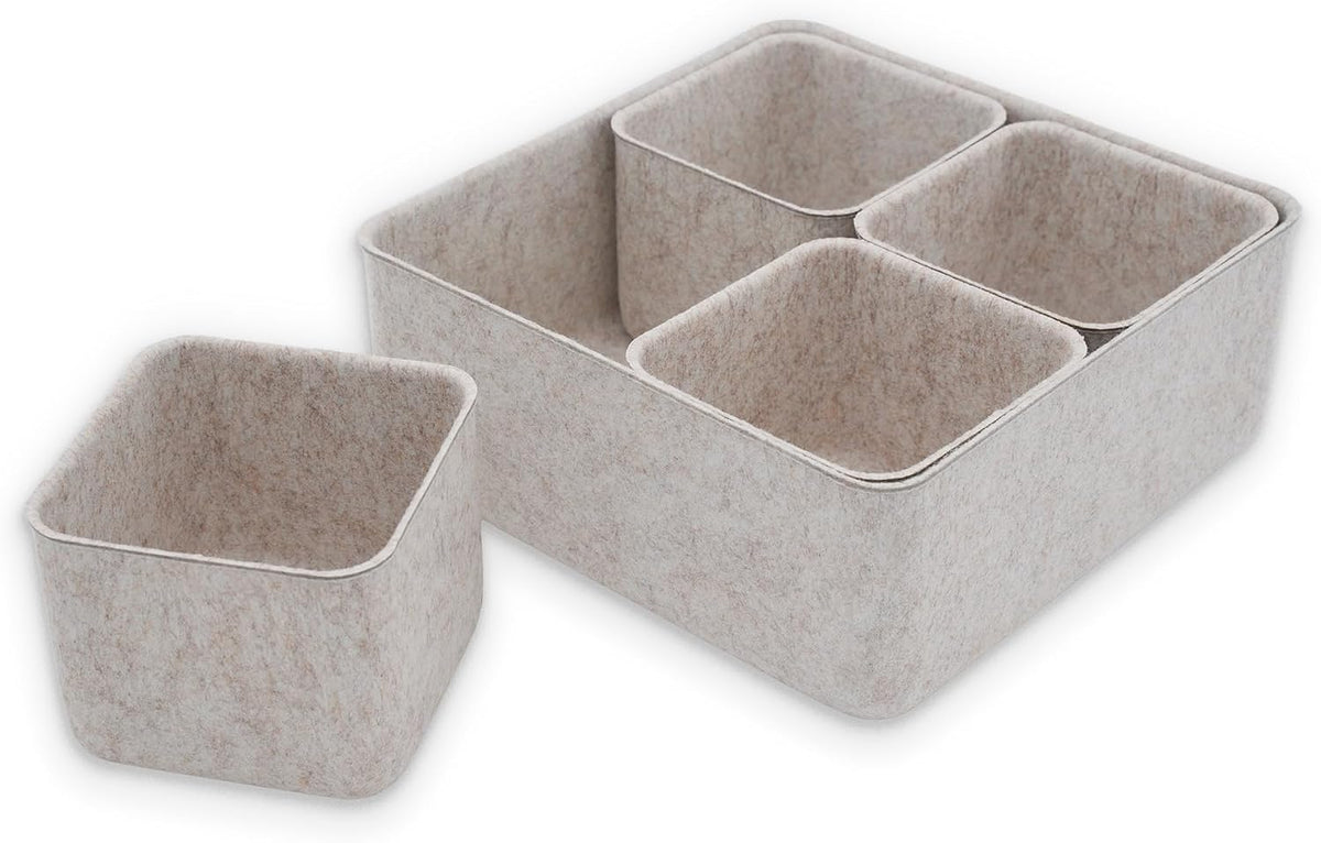 Welaxy 5pc Desk Drawer Organizers Storage Bin Closet Cabinet Box, Oatmeal