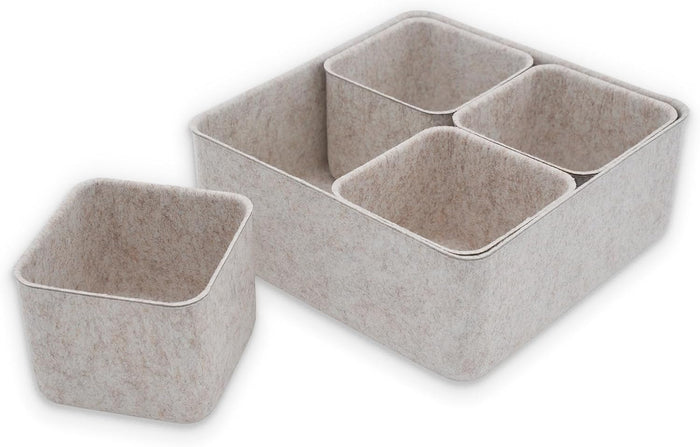 Welaxy 5pc Desk Drawer Organizers Storage Bin Closet Cabinet Box, Oatmeal
