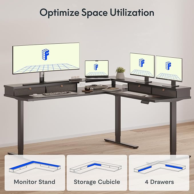 FLEXISPOT 63" L Shaped Standing Desk Electric Corner Table - Image 6
