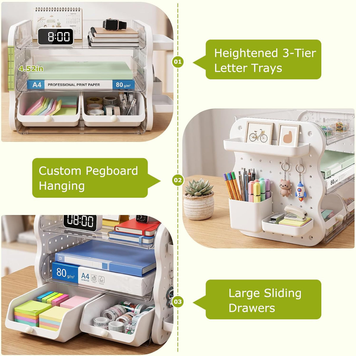 comix 3-tier paper organizer letter tray, file organizer, close-up detail