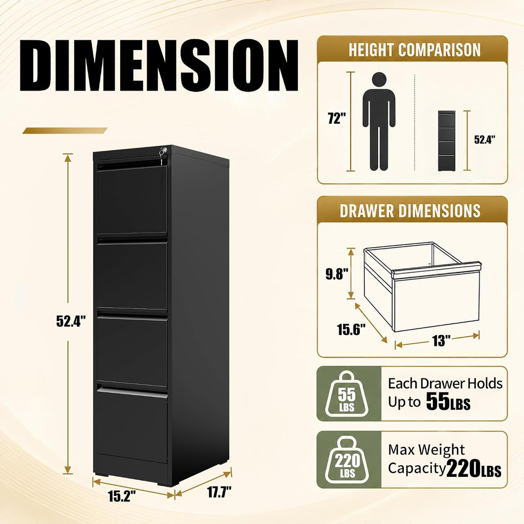 4 drawer file cabinet for home office, vertical, close-up detail