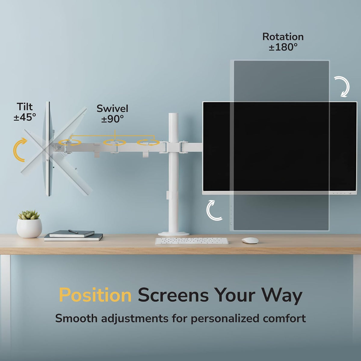 Mount-It Dual Monitor Mount Arm for Desk, Full Motion White Steel 17-32 in