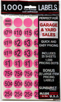 Sunburst Systems 7035 Priced Garage Sale Stickers, 1,000 Count Pre-Printed Labels, Pink