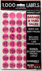 Sunburst Systems 7035 Priced Garage Sale Stickers, 1,000 Count Pre-Printed Labels, Pink