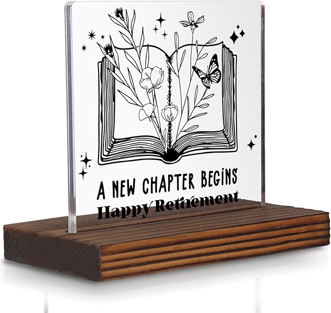 New Chapter Begins Retirement Acrylic Desk Sign, Inspirational Gift by Pariveca