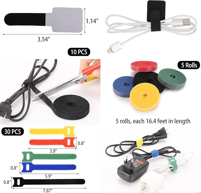 604 Pcs Cable Management Kit, 4 Cord Organizer Sleeve, 7 Cable Holder, 38 - Image 4