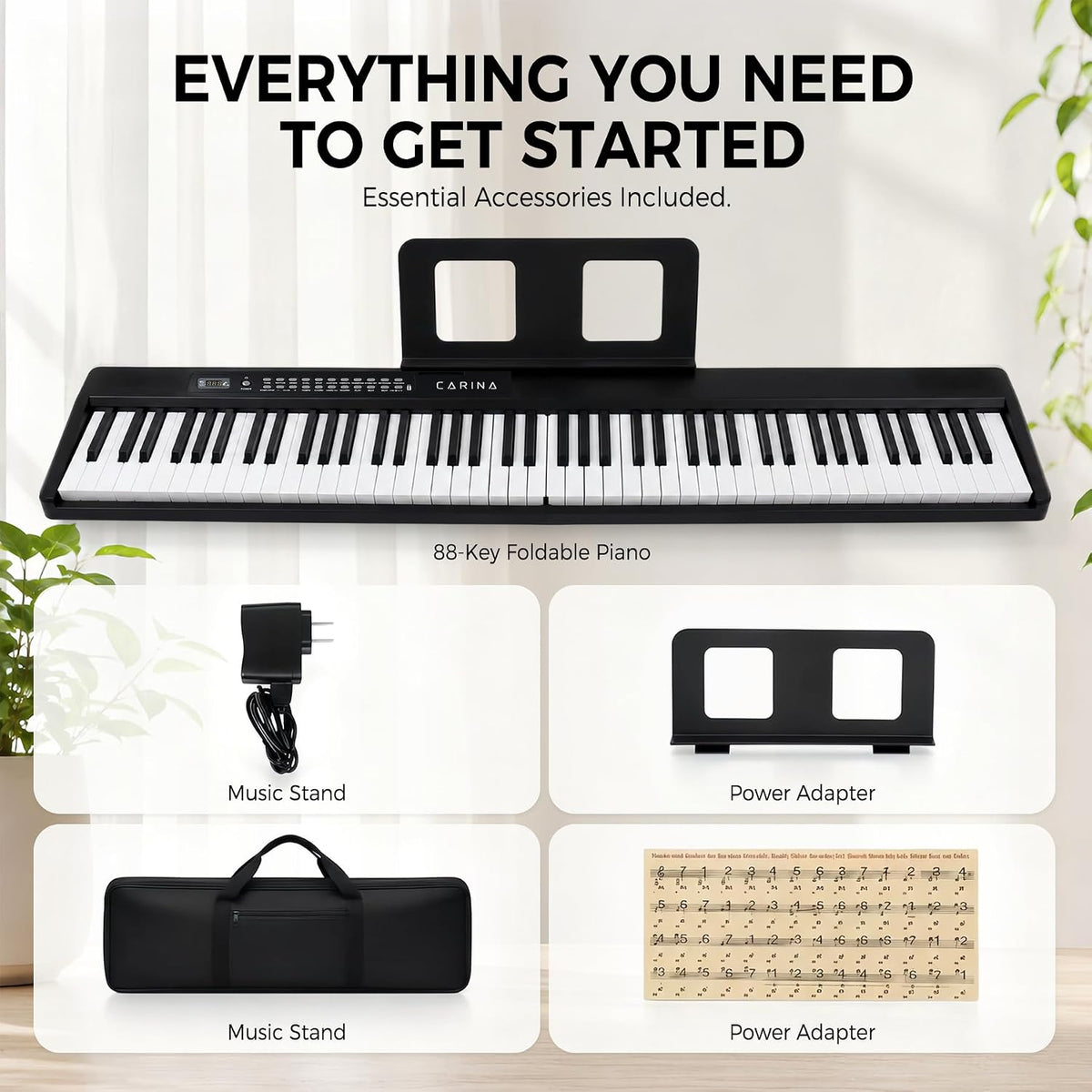 Carina 88-Key Foldable Digital Piano, Semi-Weighted, Portable Keyboard