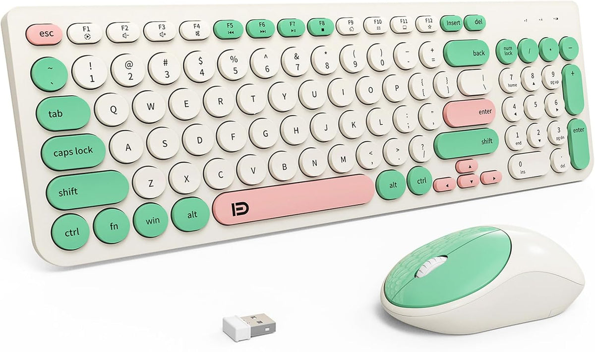 FD Wireless Keyboards and Mouse Combo - 2.4GHz USB Cordless, Cute Wireless Ke...