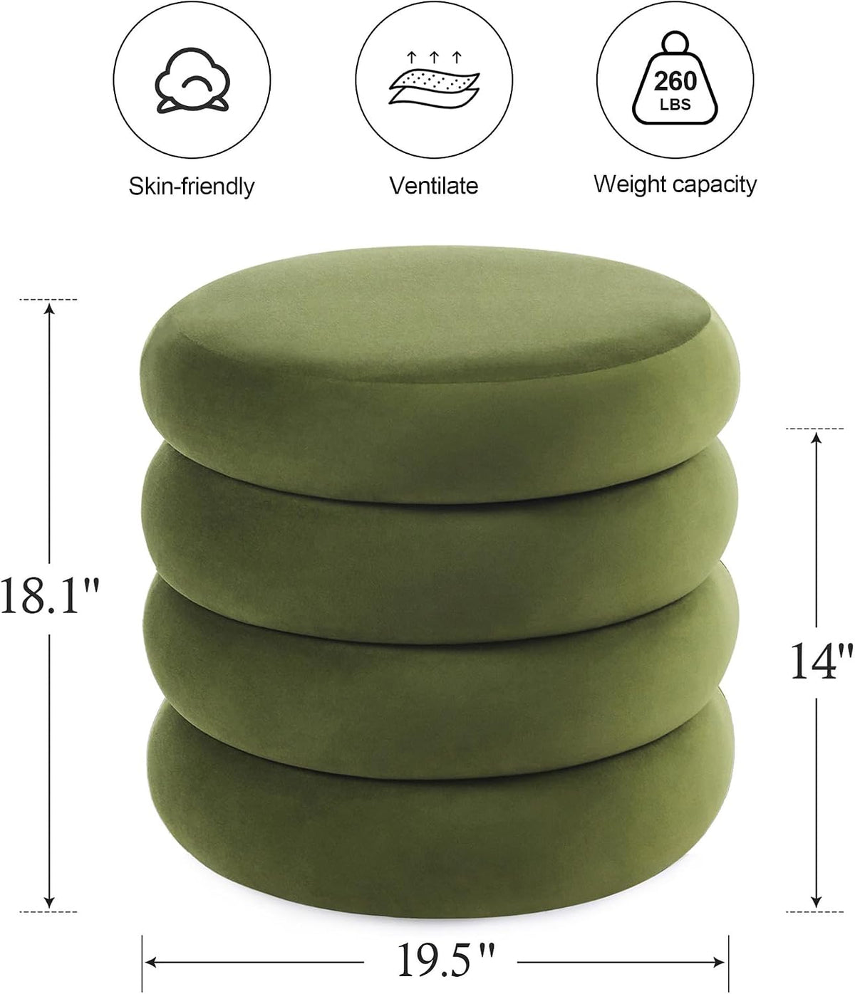 ONEVOG Round Storage Ottoman, 20" Small Ottomans Table with Removable Li...