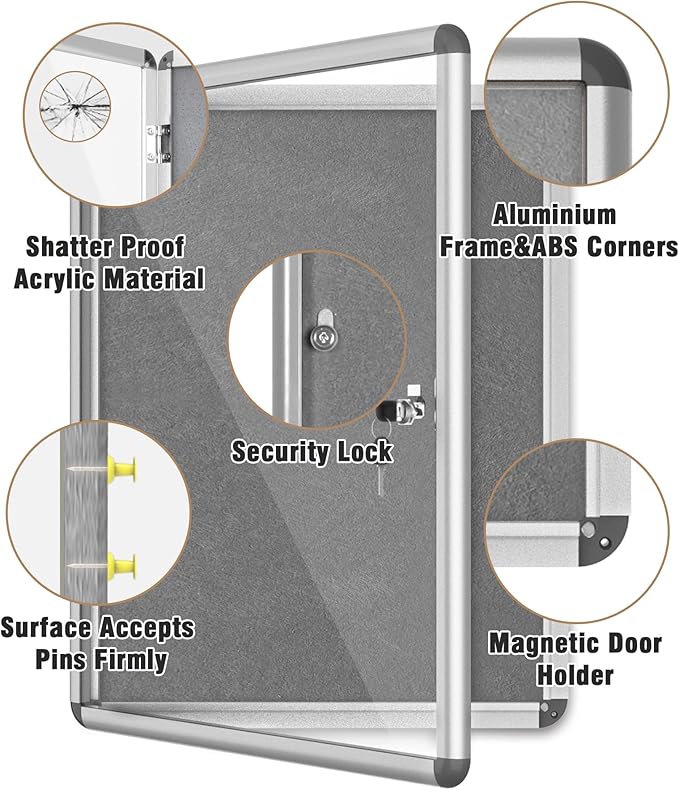 Mifuro 26"x20" Enclosed Bulletin Board, Lockable Weather-Resistant Aluminum - Image 3