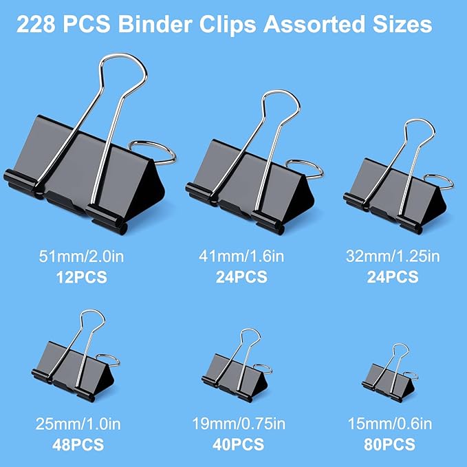 228 PCS Binder Clips Paper Clamps Assorted Sizes, Extra Large Medium Small Mini - Image 2