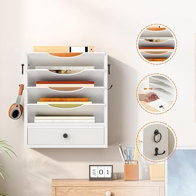 HOOBRO Wall File Organizer, Mail Organizer Wall Mounted, Wooden Literature - Image 5