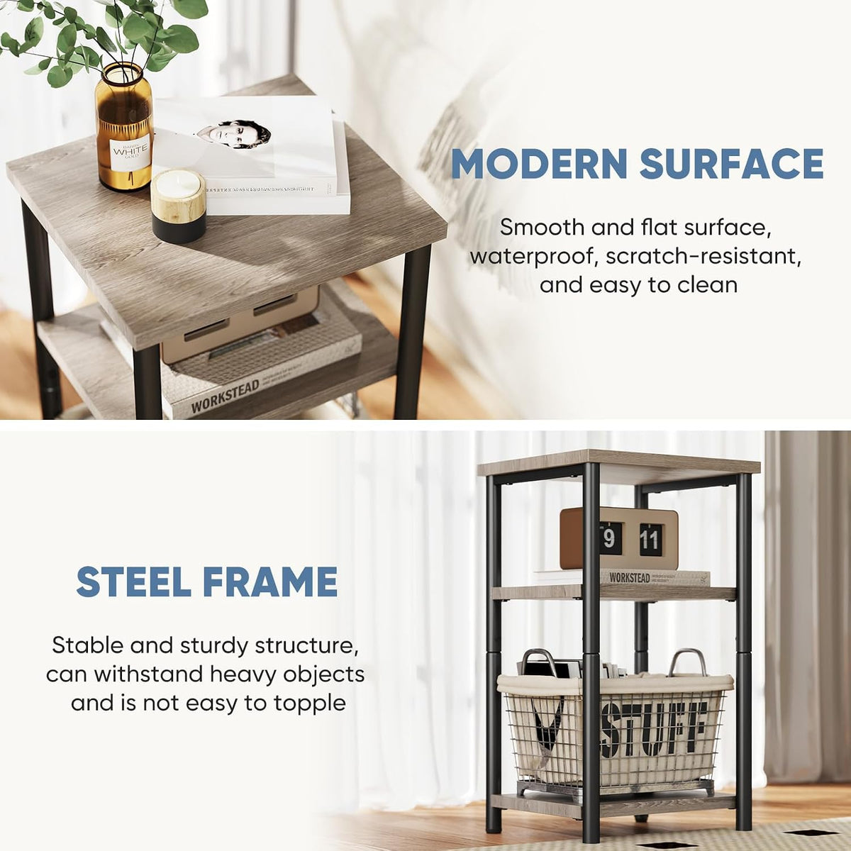 OLIXIS 3-Tier Small Side Tables for Small Spaces, End Tables Set of 2