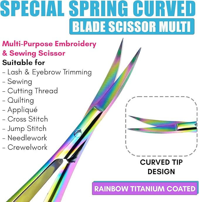 Cross Edge Curved Spring Scissors 5 Inch Stainless Steel Precision Eyebrow & - Image 3