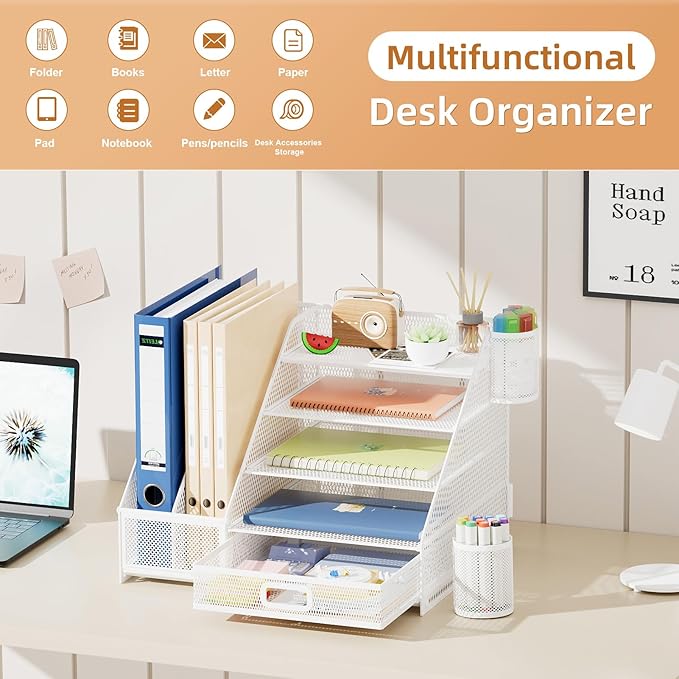 Marbrasse Desk Organizer with File Holder, 5-Tier Paper Letter Tray Organizer - Image 3