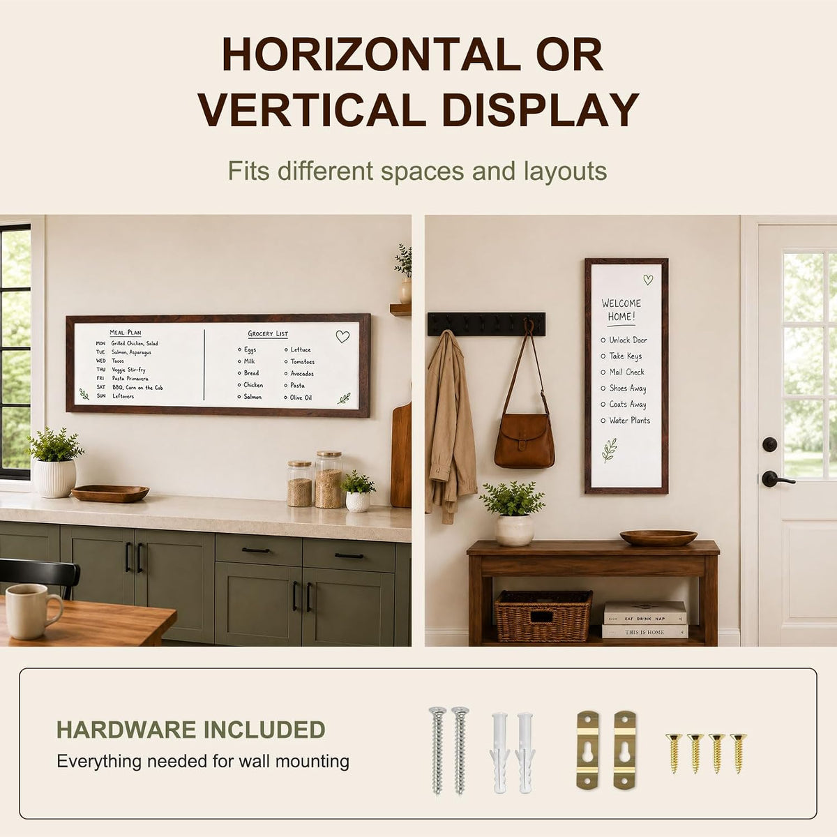 Long White Board, 36" x 12" Magnetic Dry Erase Board, Brown