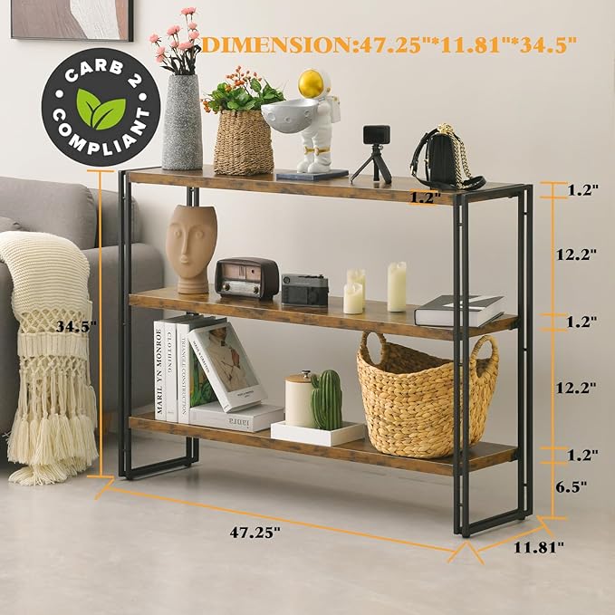 HCHQHS 3-Tier Rustic Wood and Metal Industrial Bookshelf - Image 3