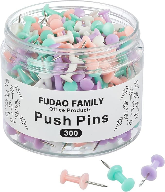 FUDAO FAMILY 300pcs Push Pins for Bulletin Board, Thumb Tacks for Wall Corkboard by FUDAOFAMILY